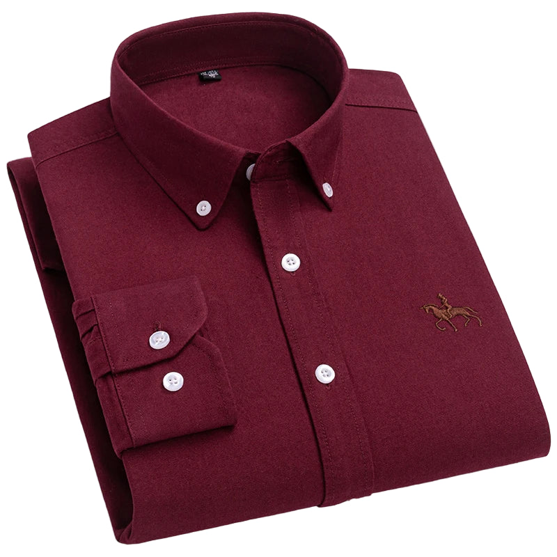 Men's 100% Cotton Oxford Shirt – Long Sleeve Solid Casual Business Dress Shirt
