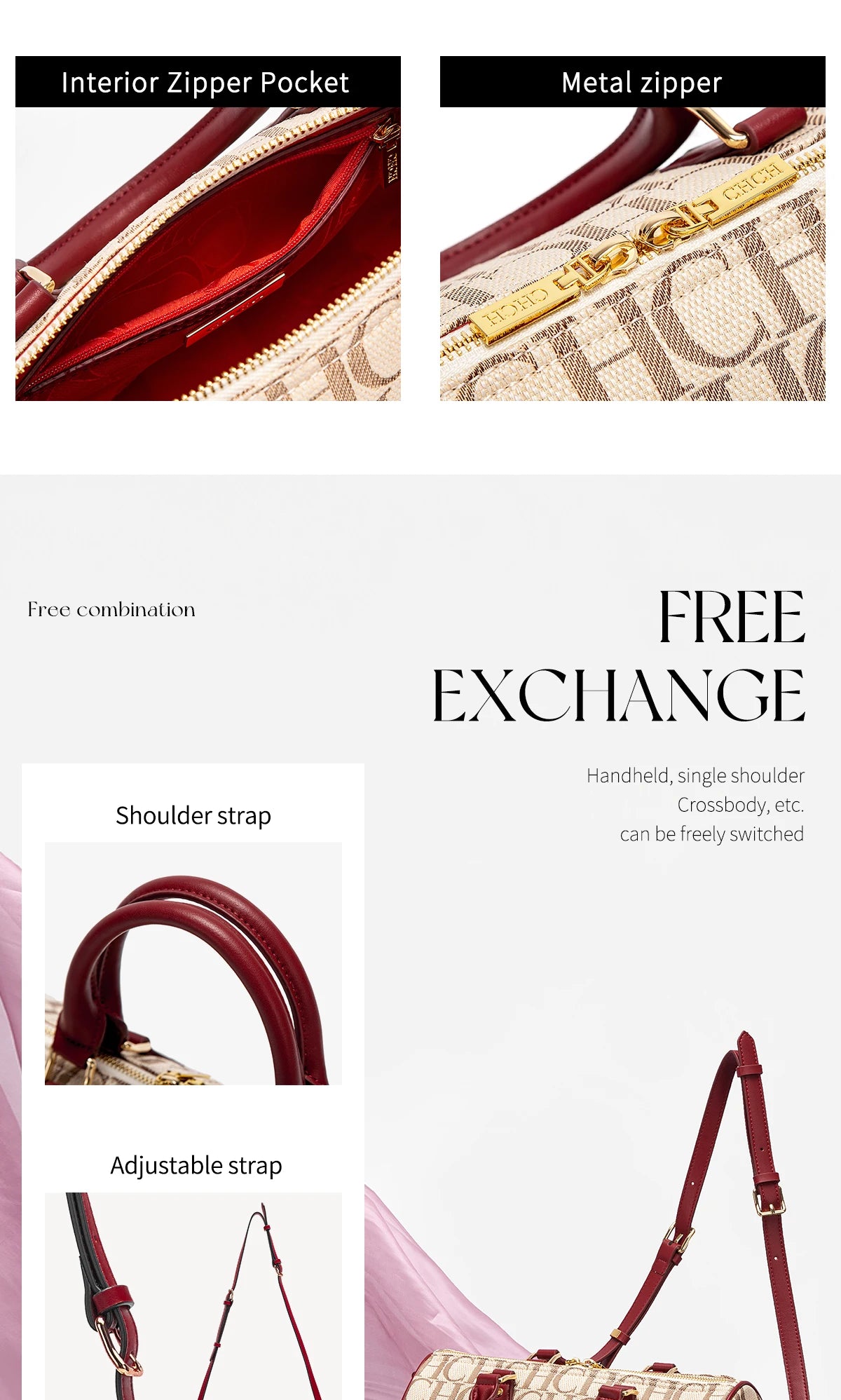 Women's Pillow Bag Autumn/Winter New Collection Letter Handbag Brown Boston Bag