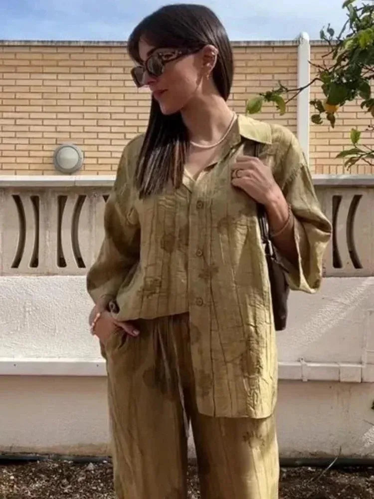 Women's 2024 Spring Fashion Set: Jacquard Loose Shirt & Casual Pants, Chic & Comfortable for Summer