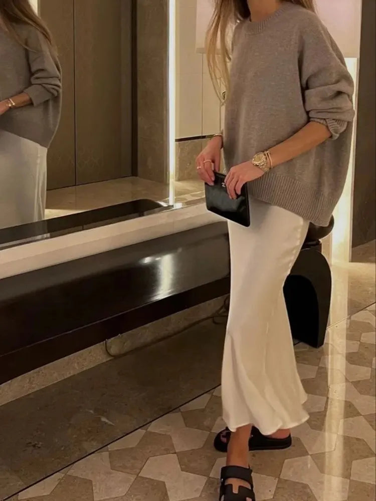 MUJER Women’s Satin High-Waist Long Midi Skirt – Elegant Summer Office Wear