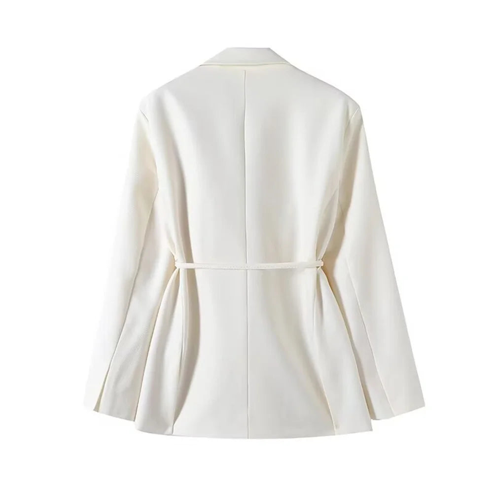 Women's versatile belt decoration long sleeved suit jacket new fashionable high waisted pleated pants casual pants