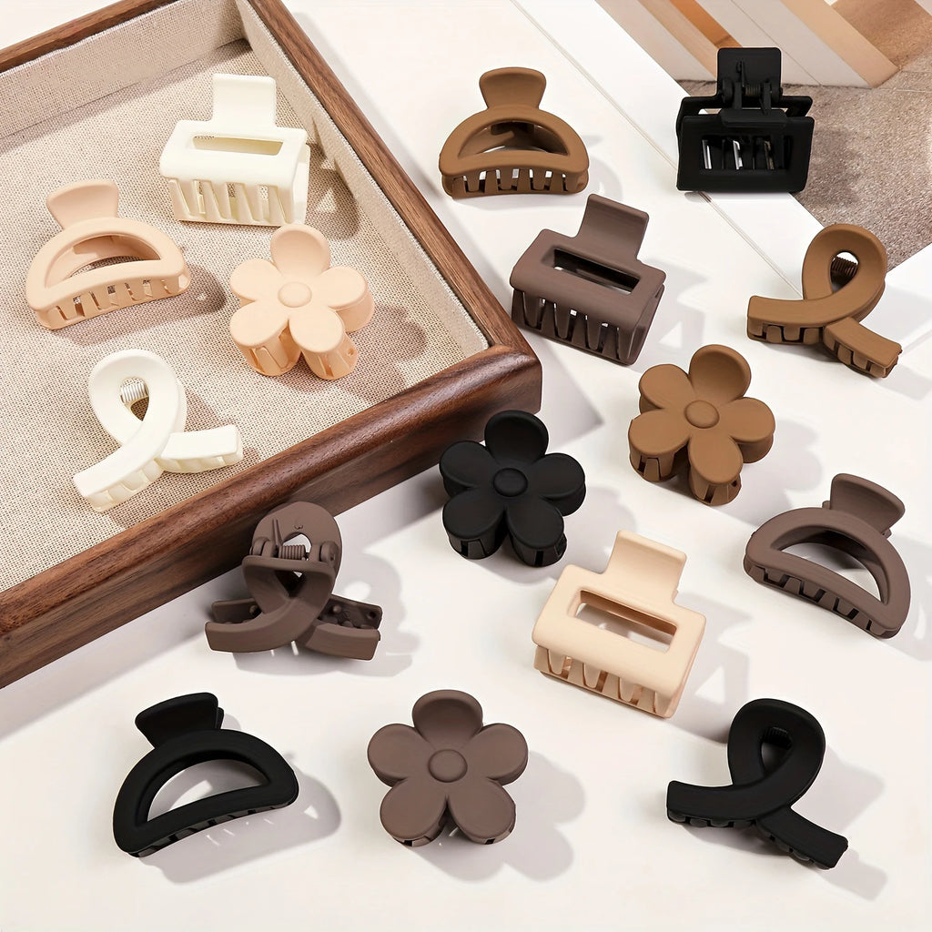 5-Piece Small Flower Hair Claw Clips – Matte Rectangle & Semicircle for Women & Girls
