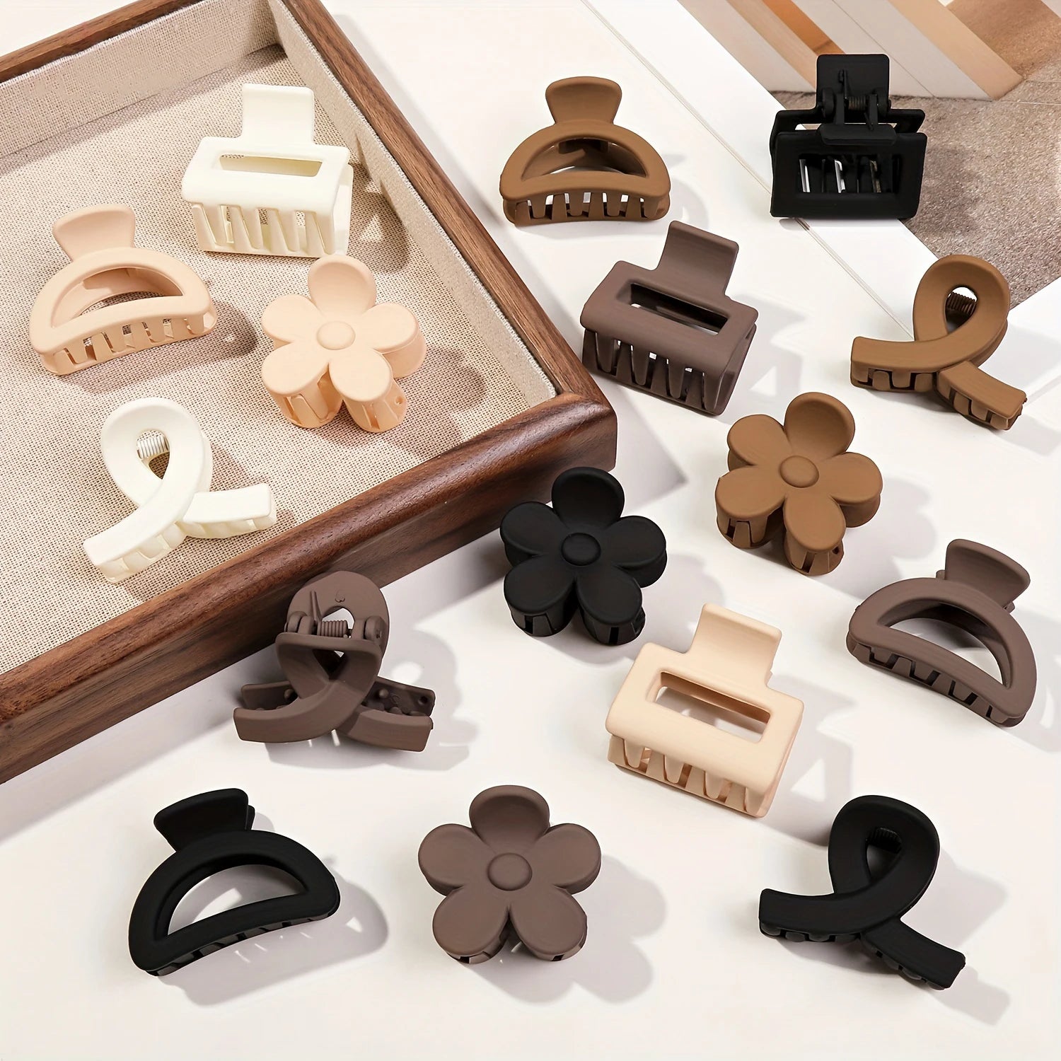 5-Piece Small Flower Hair Claw Clips – Matte Rectangle & Semicircle for Women & Girls