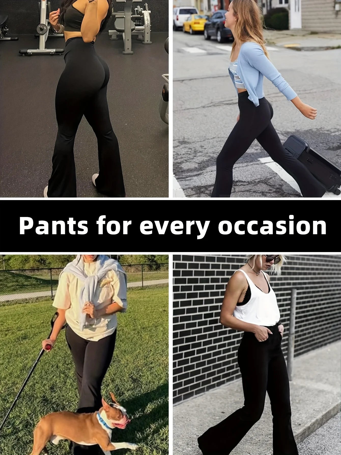 Women’s High-Waist Flared Pants – Slim Fit, Long Black Wide-Leg for Spring & Summer