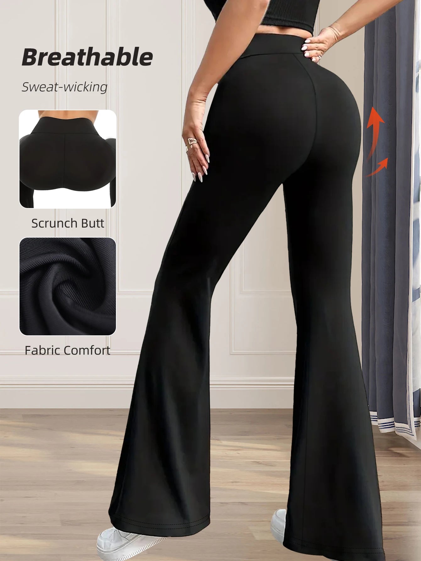 Women’s High-Waist Flared Pants – Slim Fit, Long Black Wide-Leg for Spring & Summer