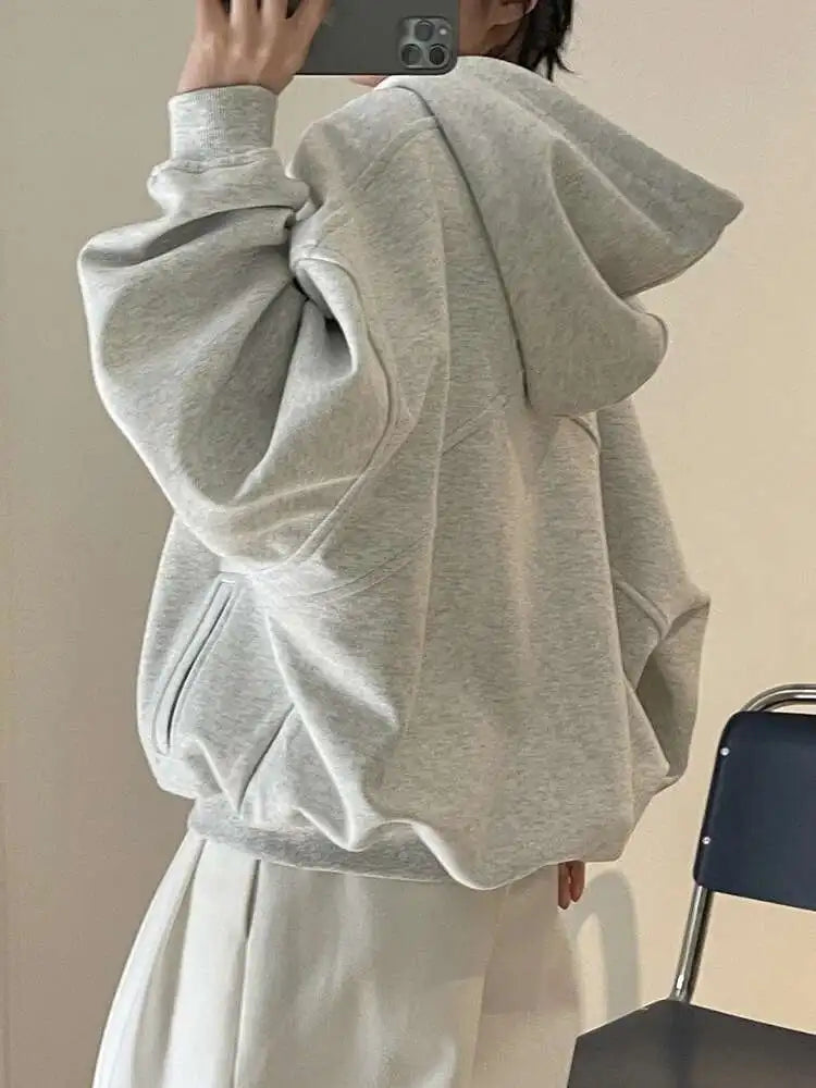 LANMREM Women's Letter Zip Hoodie – Casual, loose, long sleeve, autumn style