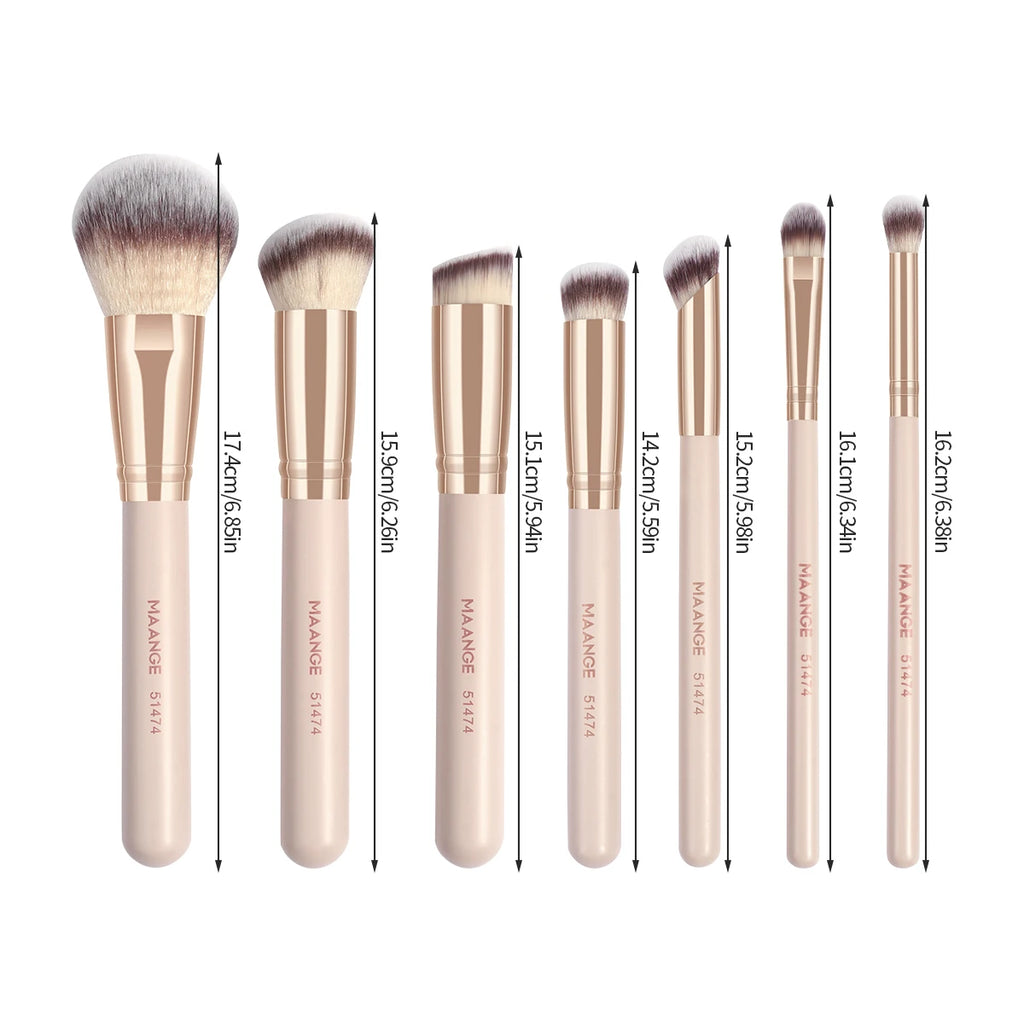 MAANGE 7-piece soft makeup brush set for various cosmetic applications.
