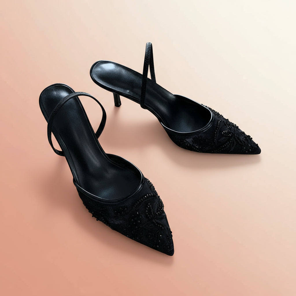 Women's Mesh Embroidered Heels – Pointed Toe Slingback Dress Shoes