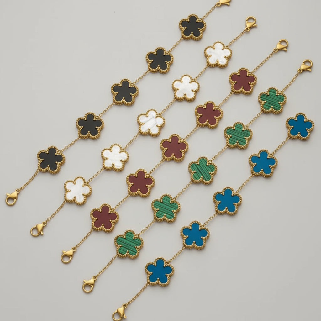 Classic Stainless Steel Five-Flower Bracelet – Adjustable Elegant Jewelry