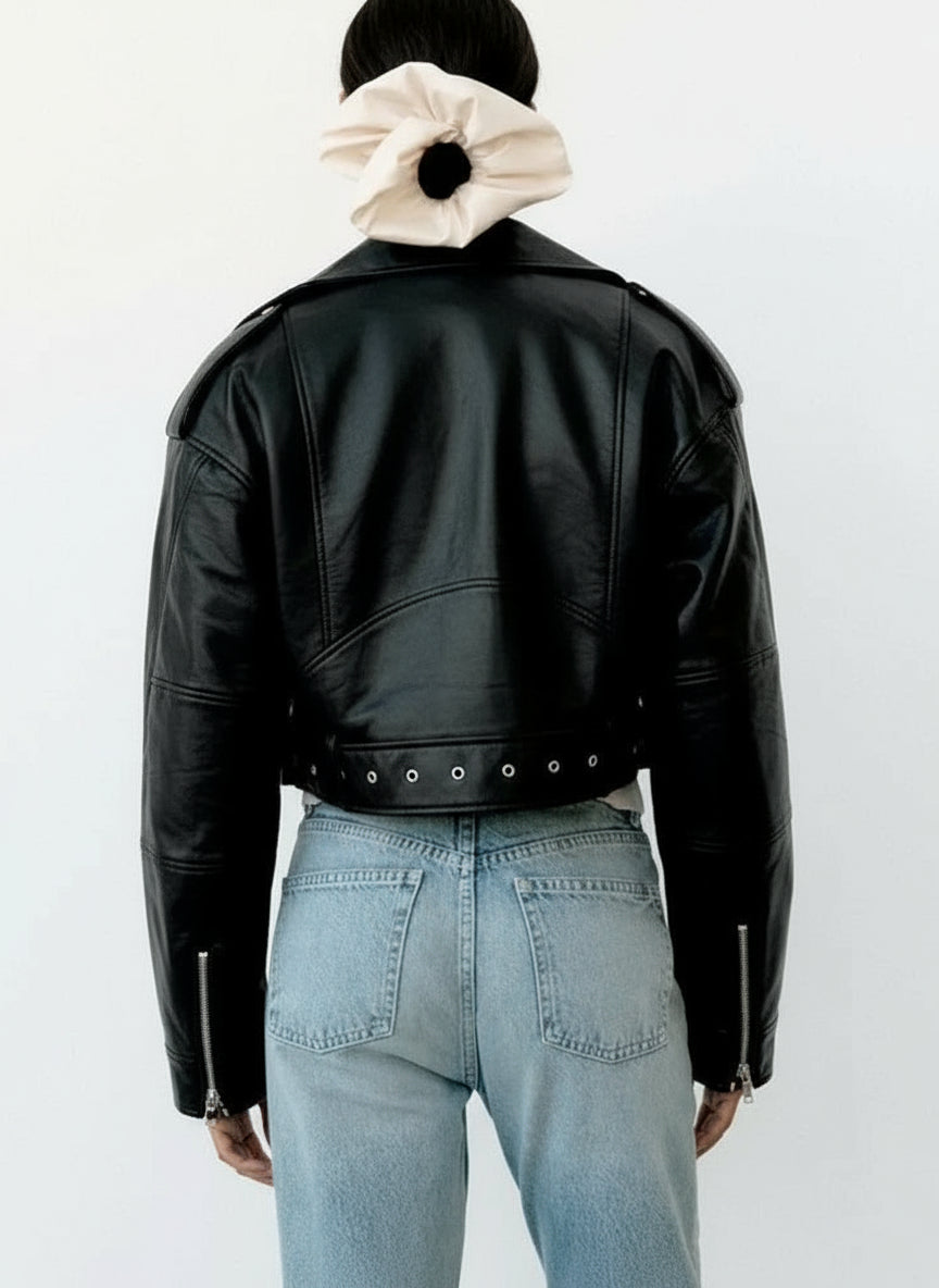 Vintage Loose PU Faux Leather Jacket – Belted Retro Moto Biker Coat with Zipper