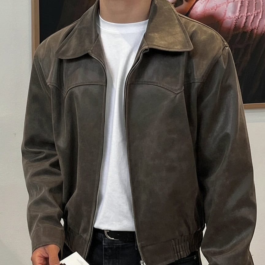 Mauroicardi Vintage PU Leather Jacket – Distressed Brown, Lightweight Korean Style