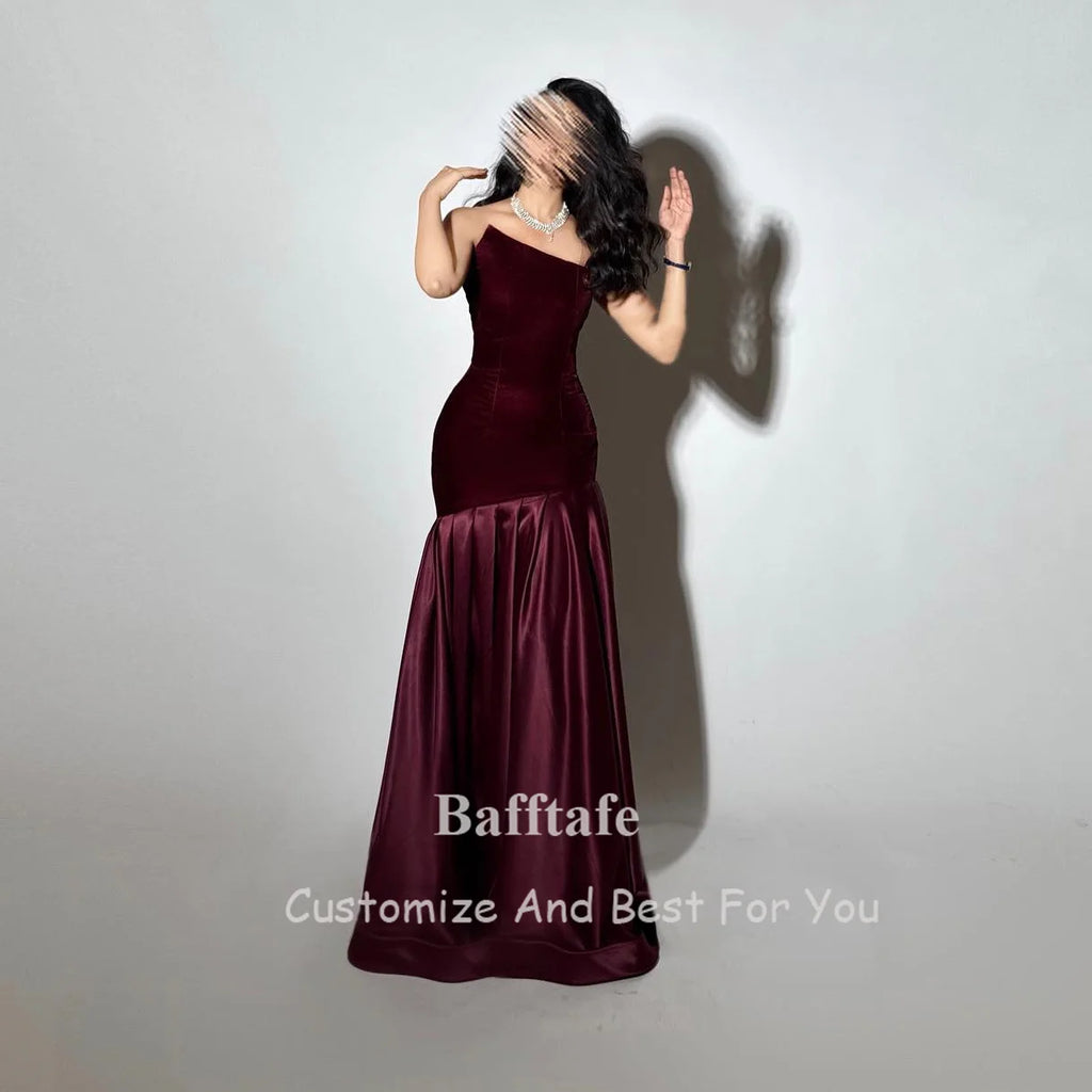 Bafftafe Purple Velvet Satin Formal Evening Dresses Customized Mermaid Arabia Fishtail Prom