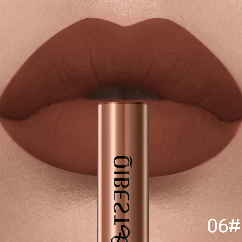 QIBEST Matte Liquid Lipstick – Waterproof, Long-Lasting Velvet Lip Gloss, Nude & Red
