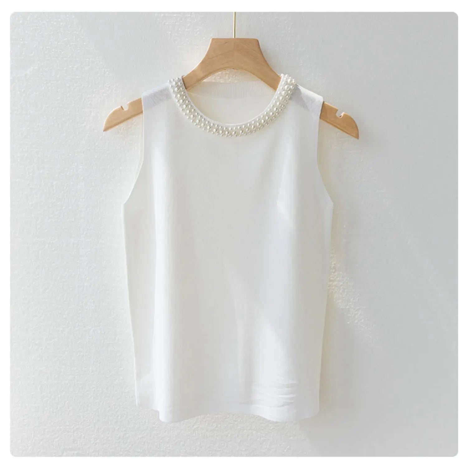 Korean Knitted Women’s Vest – Sleeveless Beaded Summer Tank Top, Casual Thin Blouse