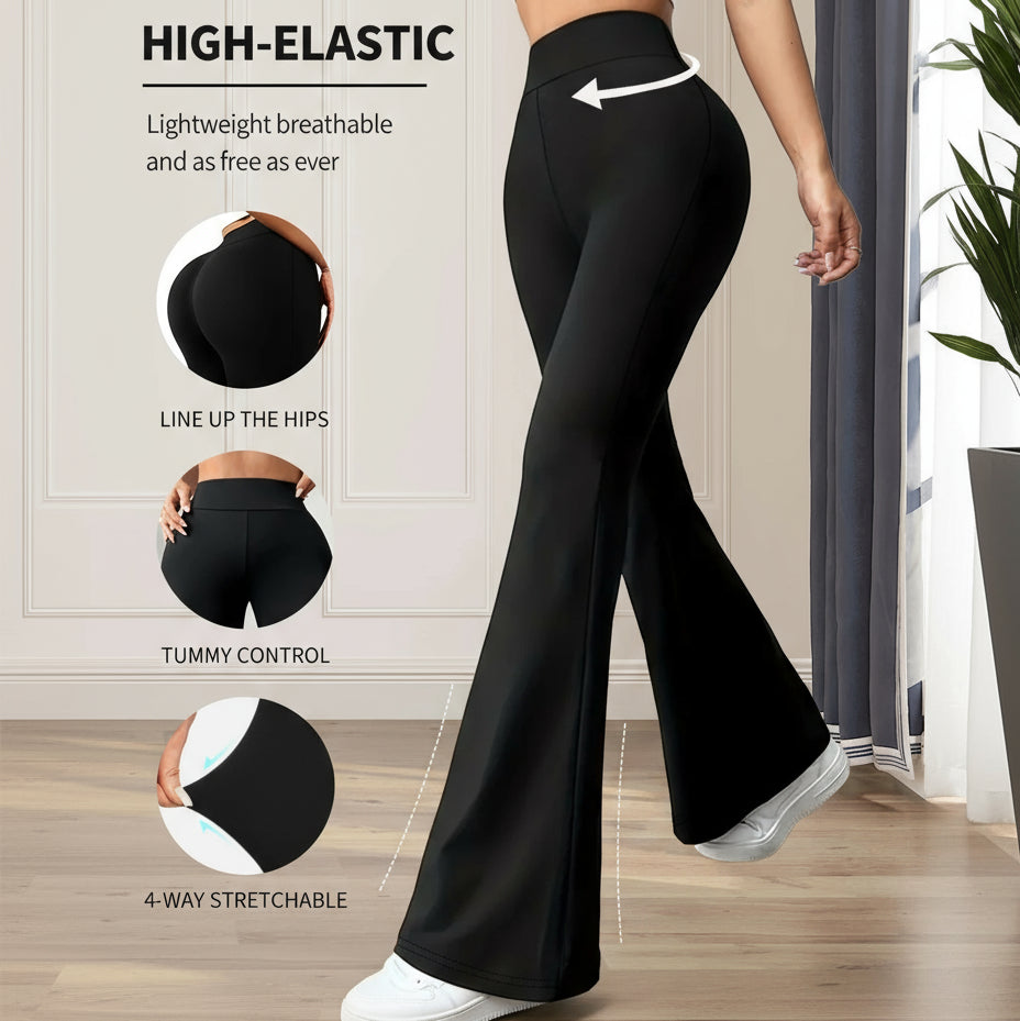 Women’s High-Waist Flared Pants – Slim Fit, Long Black Wide-Leg for Spring & Summer