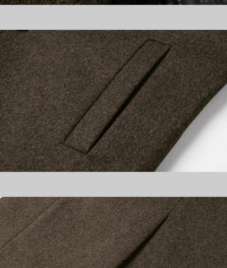 BROWON Men’s Wool Trench Coat – Long Solid Color Business Casual Windbreaker