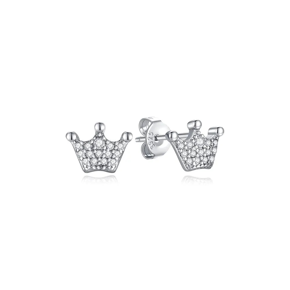925 Sterling Silver Earrings – Stud & Hoop Set with Crystal, Heart, Crown, Bee & Infinity Designs