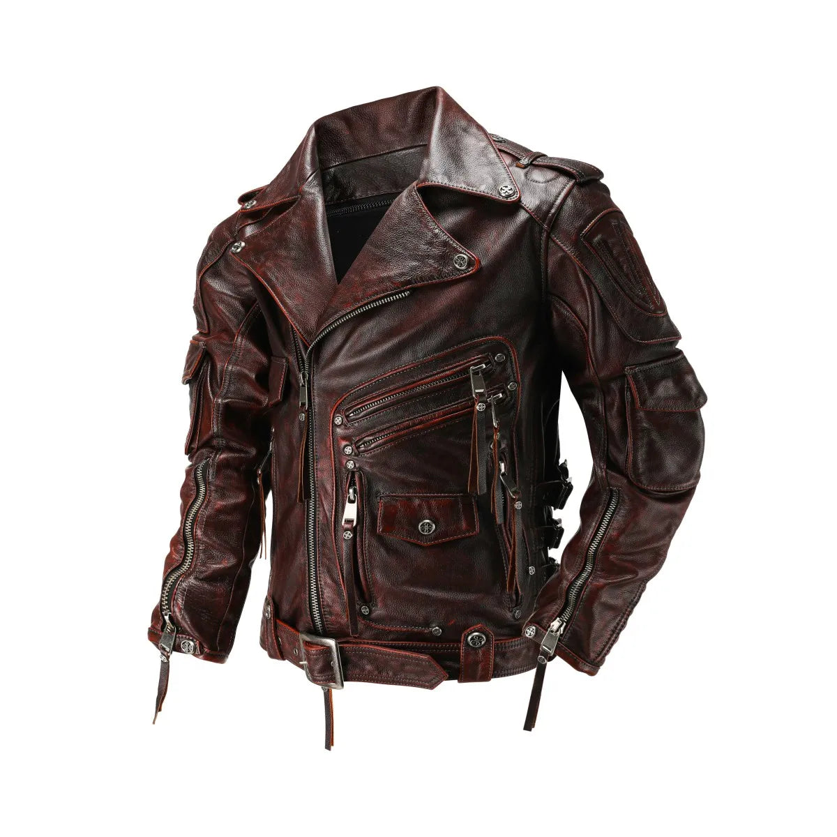 Copersian men's natural leather motorcycle jacket, casual vintage style