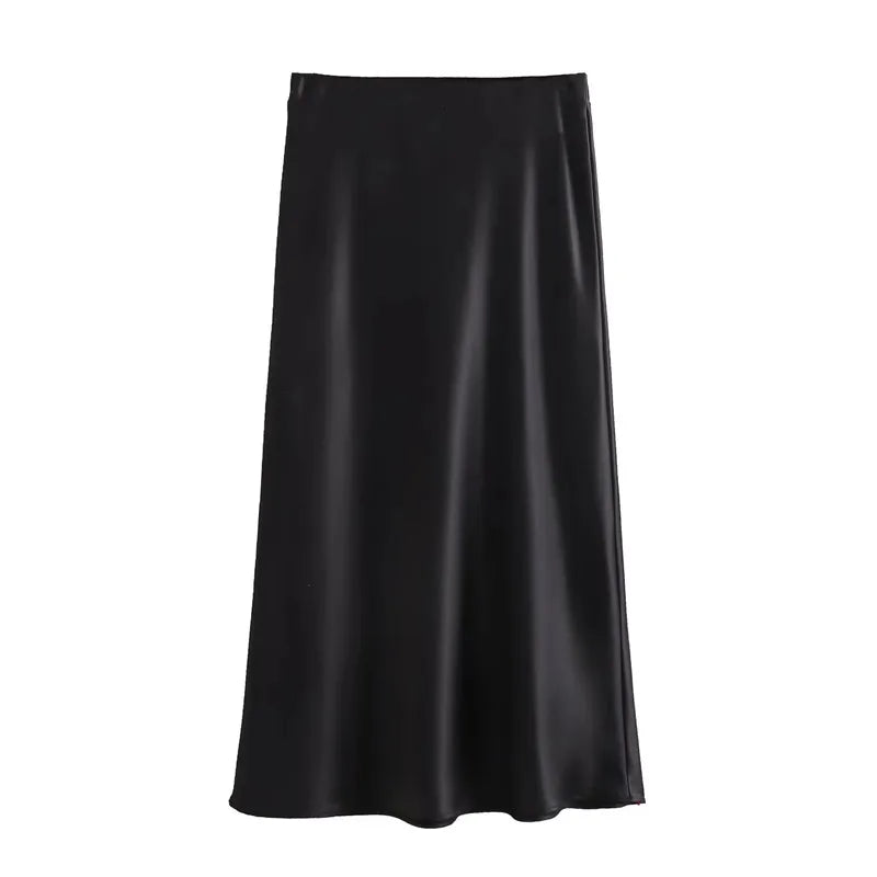 MUJER Women’s Satin High-Waist Long Midi Skirt – Elegant Summer Office Wear