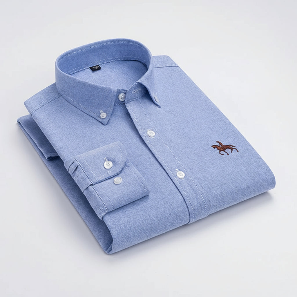 Men's 100% Cotton Oxford Shirt – Long Sleeve Solid Casual Business Dress Shirt