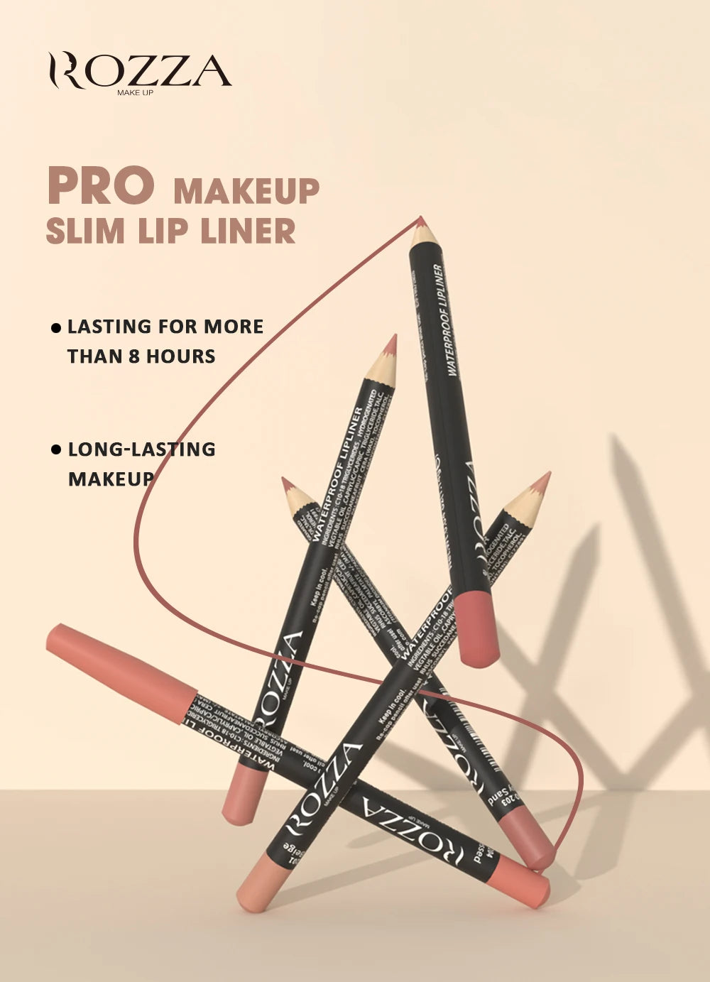 Rozza Waterproof Lip Liner Set – weightless, precise, soft, blendable matte texture