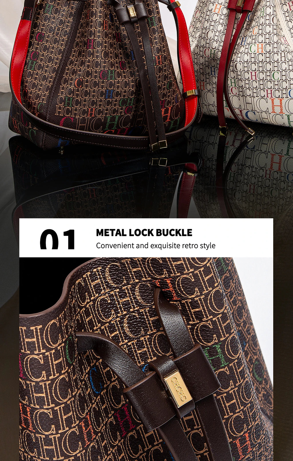 Women's Handbag New Drawstring Bucket Bag Coffee Color Letter Printed Wallet