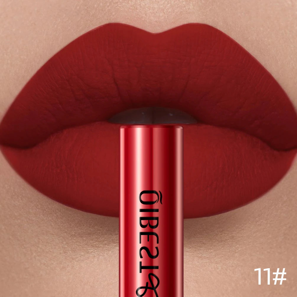 QIBEST Matte Liquid Lipstick – Waterproof, Long-Lasting Velvet Lip Gloss, Nude & Red