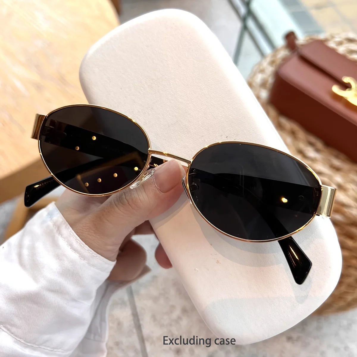 Oval Sunglasses for Women Trendy Metal Frame Sun Glasses Classic Shades