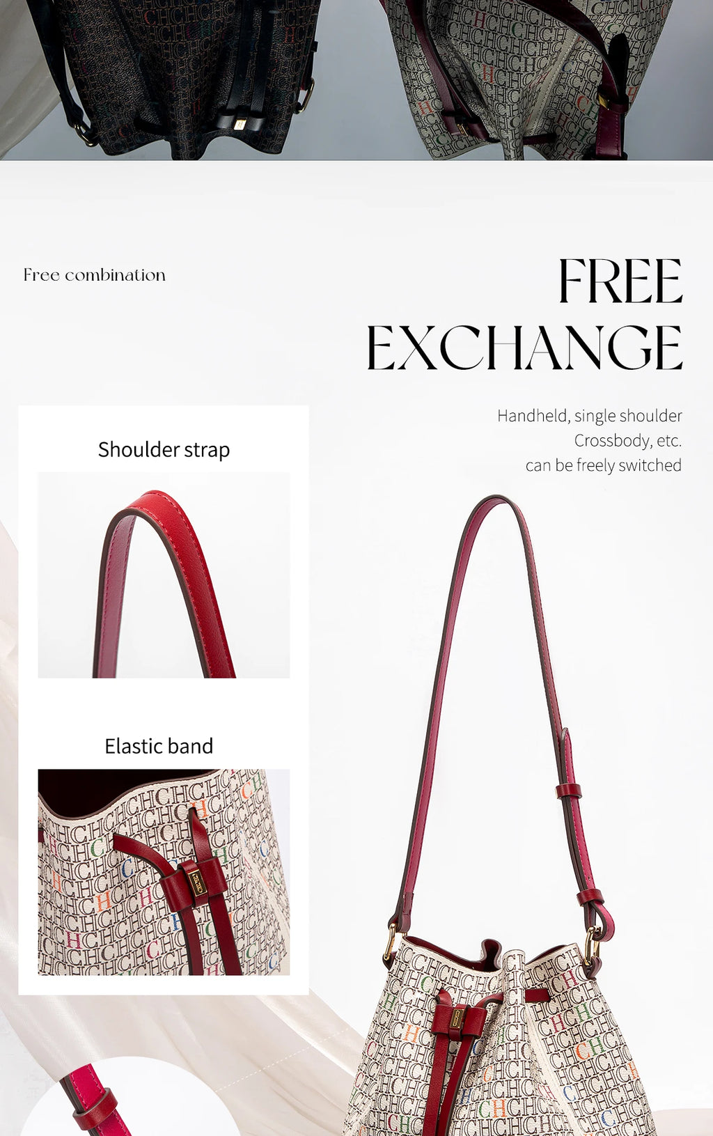 Women's Handbag New Drawstring Bucket Bag Coffee Color Letter Printed Wallet