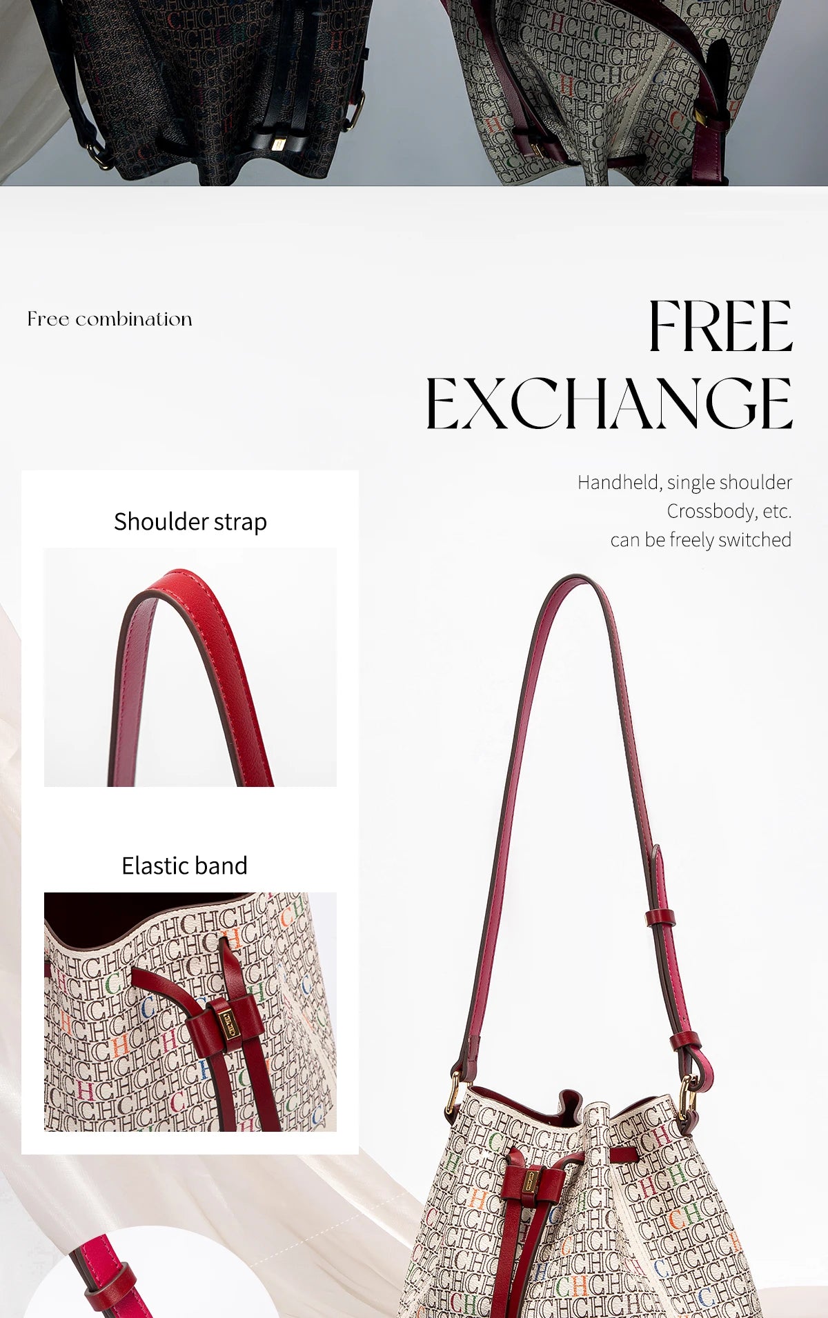 Women's Handbag New Drawstring Bucket Bag Coffee Color Letter Printed Wallet