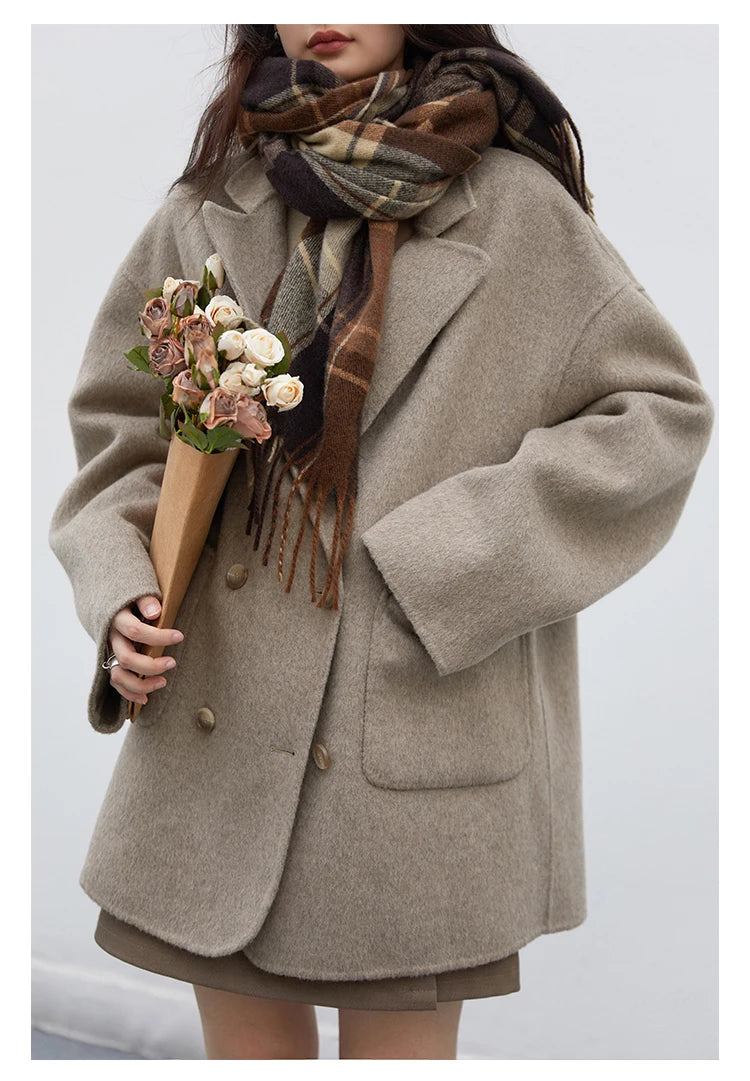 Women’s Double-Breasted Wool Coat – Loose Retro Office Style