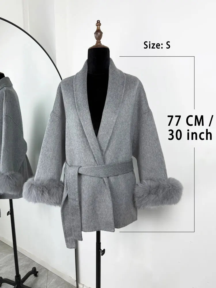 Tossy Women’s Short Wool Coat with Fox Fur – Elegant Double-Sided Overcoat