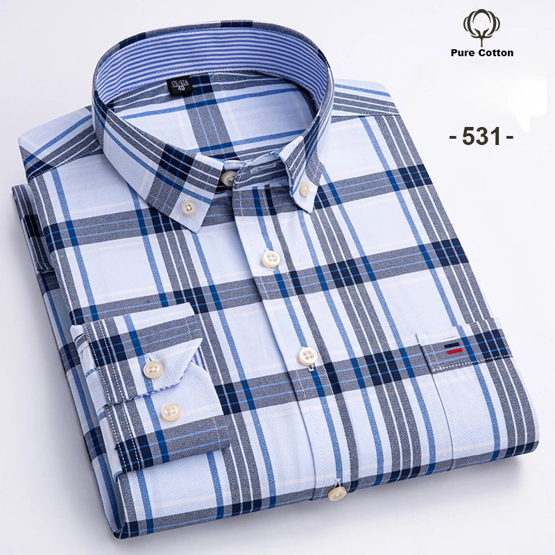 Men's 7XL Oxford Shirt – 100% Cotton, Slim Fit, Soft & Elegant Casual Designer Wear