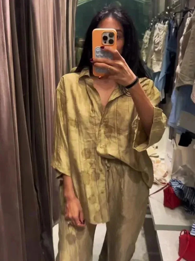 Women's 2024 Spring Fashion Set: Jacquard Loose Shirt & Casual Pants, Chic & Comfortable for Summer