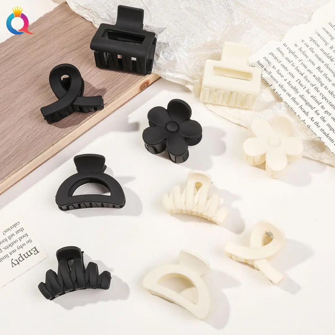 5-Piece Small Flower Hair Claw Clips – Matte Rectangle & Semicircle for Women & Girls