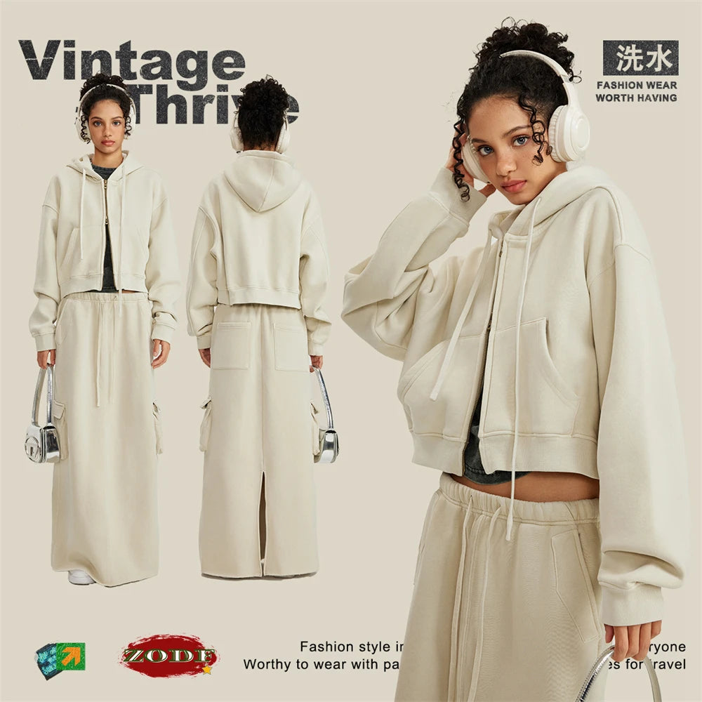 Women’s Fleece Zip Hoodie – HY0448 355gsm, thick, cropped, hooded, loose fit