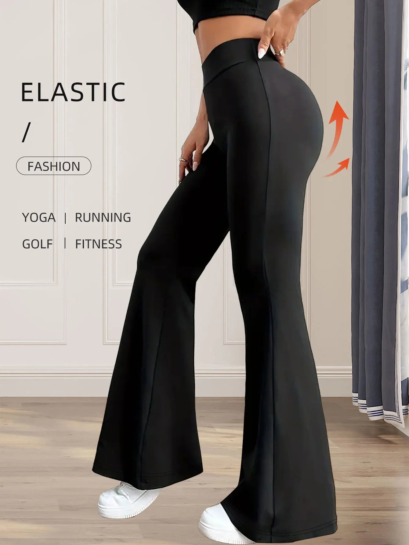 Women’s High-Waist Flared Pants – Slim Fit, Long Black Wide-Leg for Spring & Summer