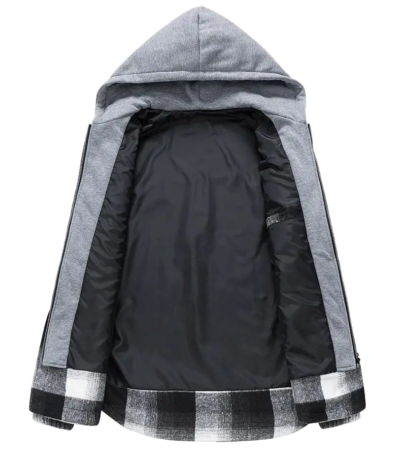 Men's Plus Size 7XL-8XL Hooded Shirt Jacket – Cotton Plaid, Loose Fit, 2-in-1 Style