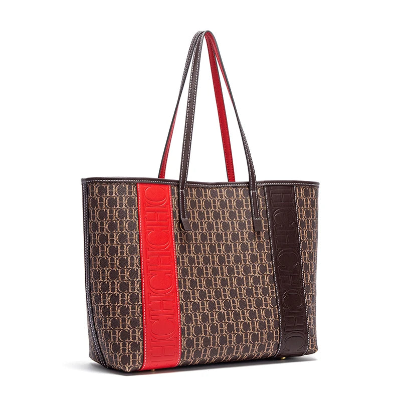 Women's Tote Bag New PVC Large Capacity Splicing Design Women's Bag Commuter Coffee Color Handbag