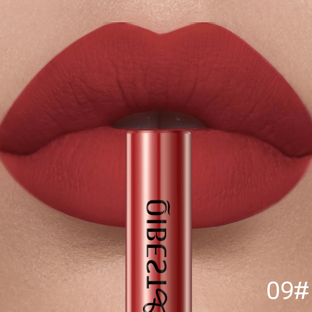 QIBEST Matte Liquid Lipstick – Waterproof, Long-Lasting Velvet Lip Gloss, Nude & Red