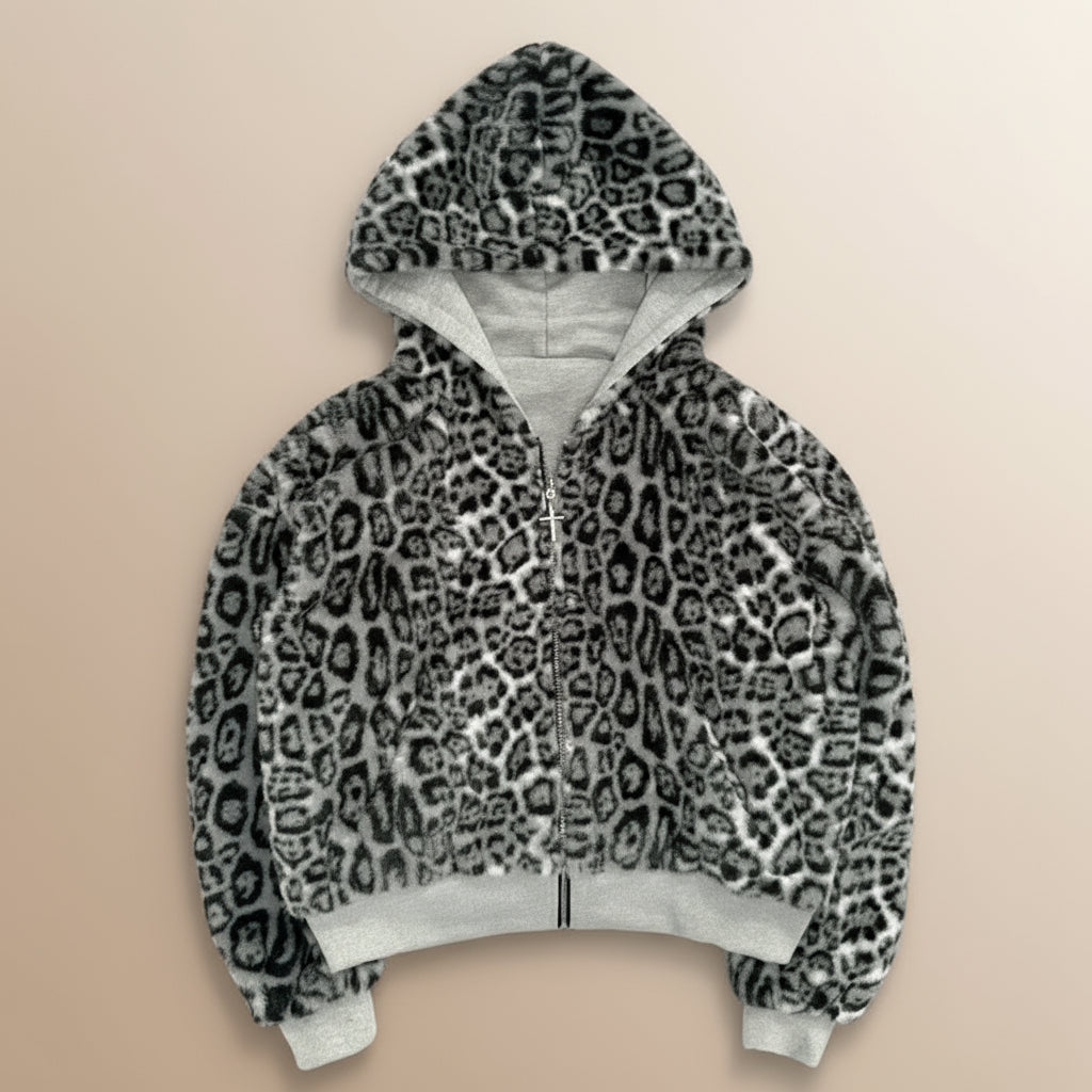 Reversible Leopard Print Hoodie – Harajuku Retro Zipper Sweatshirt for Men & Women