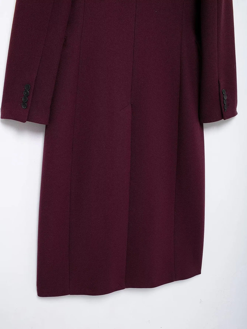 HH Women’s Burgundy Wool Coat – Double-Breasted, Long Sleeve Lapel Jacket
