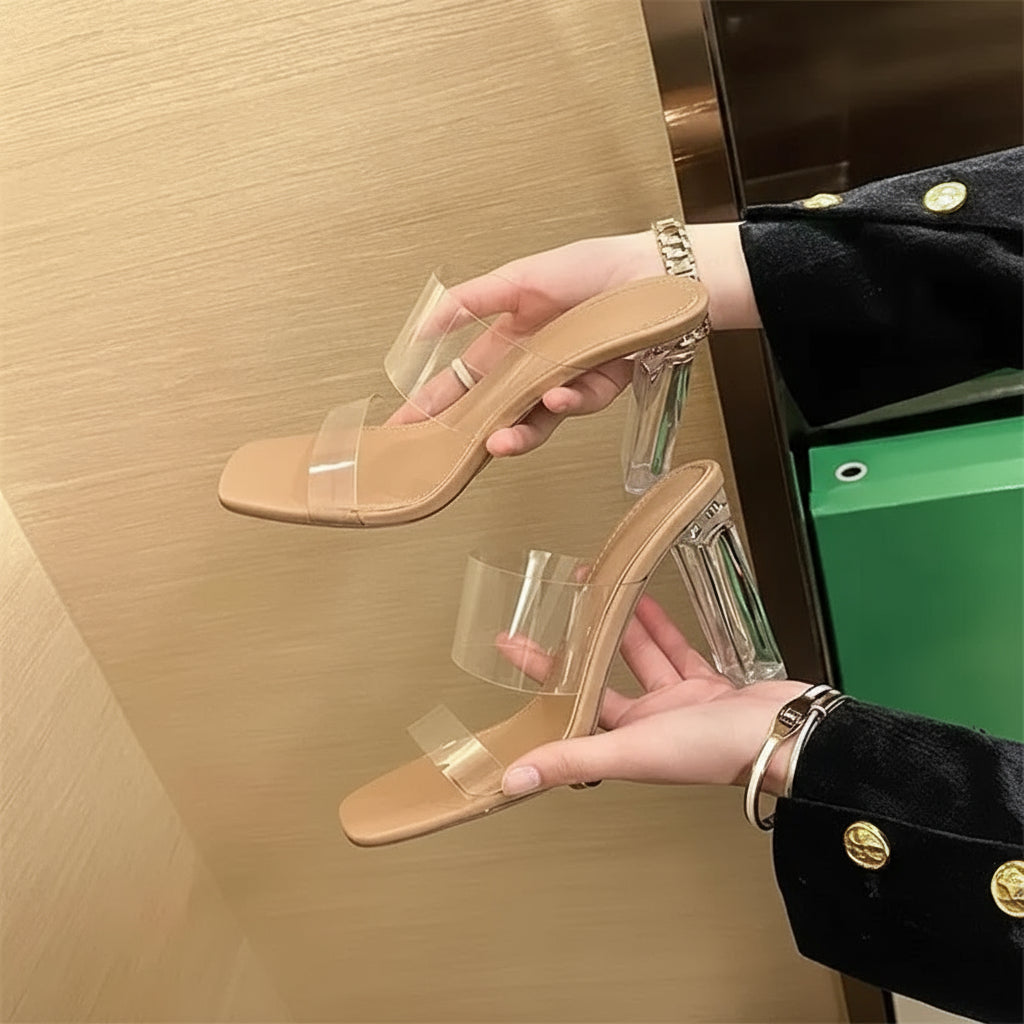 Summer Women's Clear PVC Heeled Sandals – Open Toe Transparent Jelly Slippers