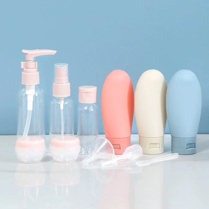 11pcs Travel Liquid Container Portable Tool Perfume Bottle Set Refillable Spray Lotion Shampoo Shower Tube Bottling