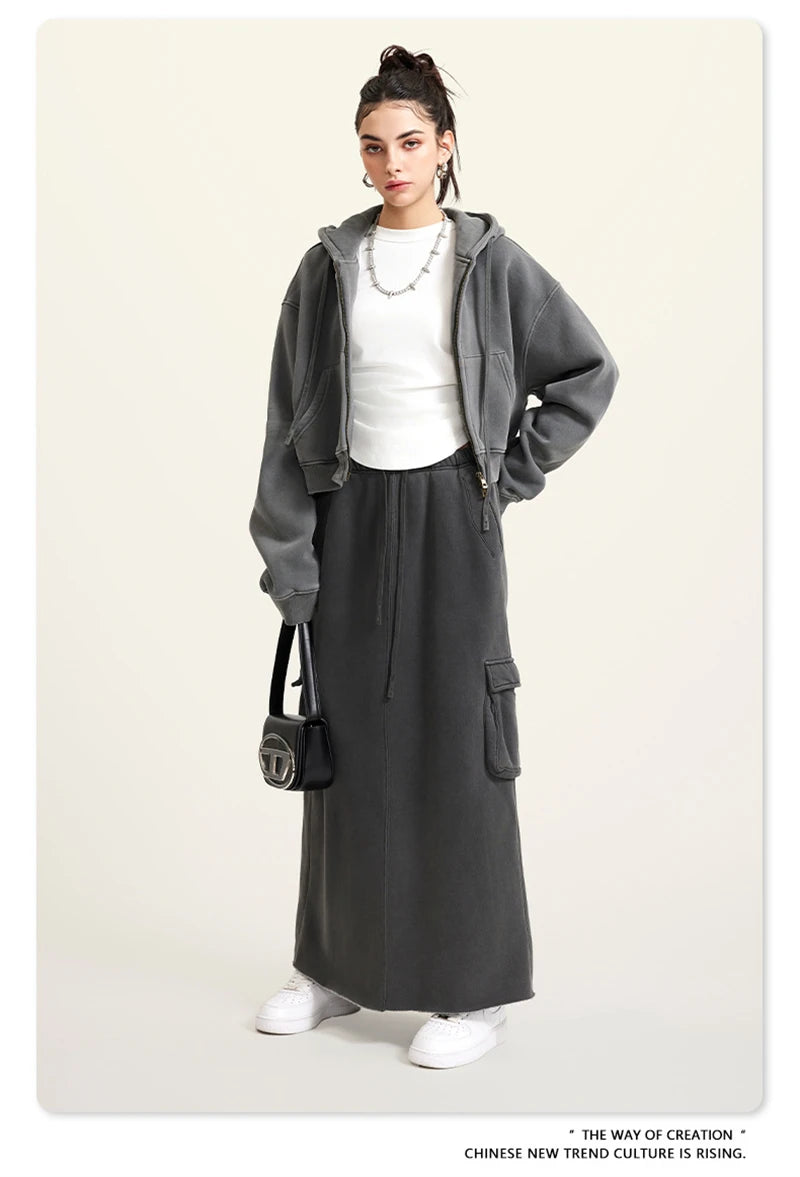 Women’s Fleece Zip Hoodie – HY0448 355gsm, thick, cropped, hooded, loose fit