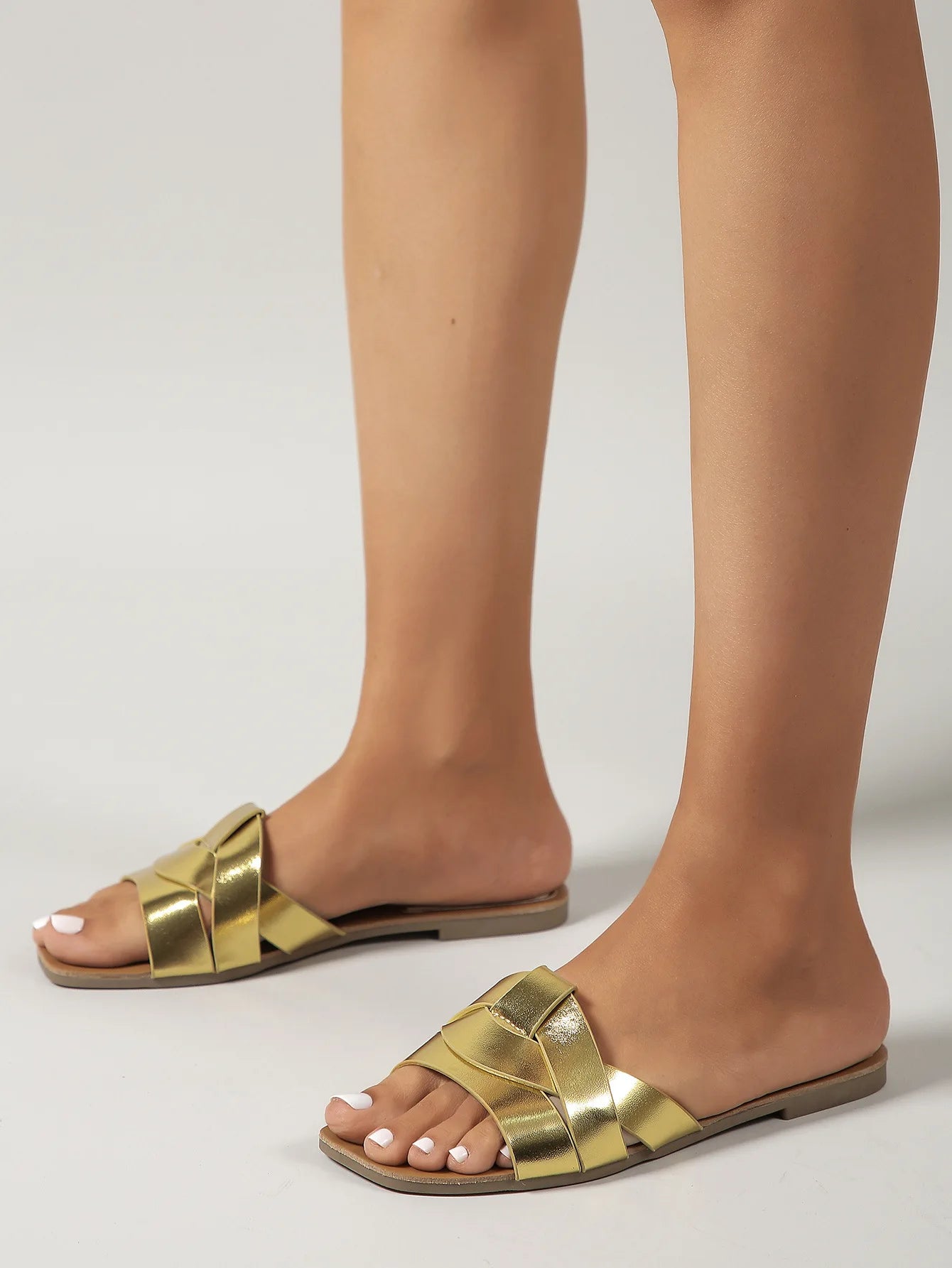 Hot Selling Summer Sandals – Women's Metal Square Toe Flats with Low Heel