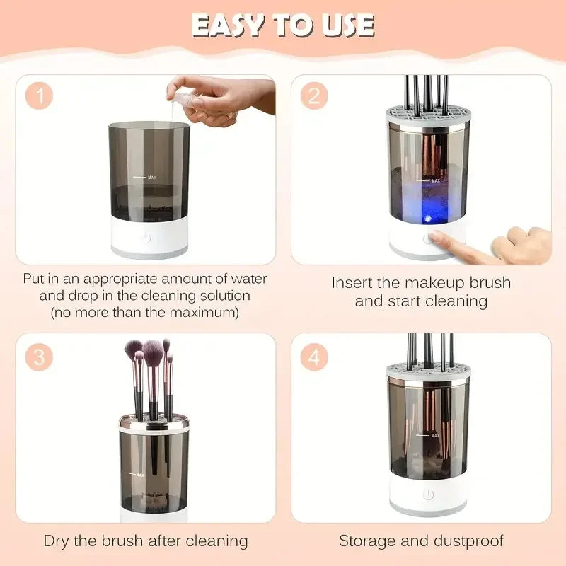 USB Electric Makeup Brush Cleaner – Portable, Quick Clean with Rubber Collar