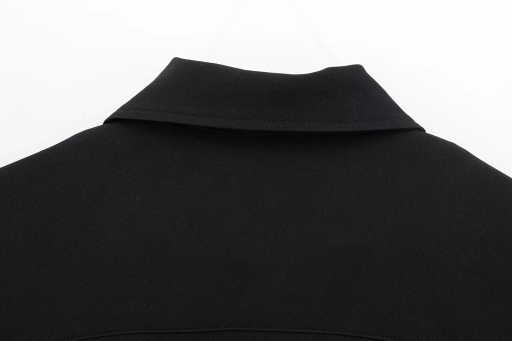 TFMLN Women’s Summer Set – Black Zipper Lapel Top & Wide-Leg Pants Two-Piece Outfit