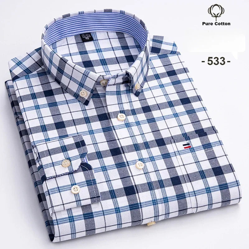 Men's 7XL Oxford Shirt – 100% Cotton, Slim Fit, Soft & Elegant Casual Designer Wear