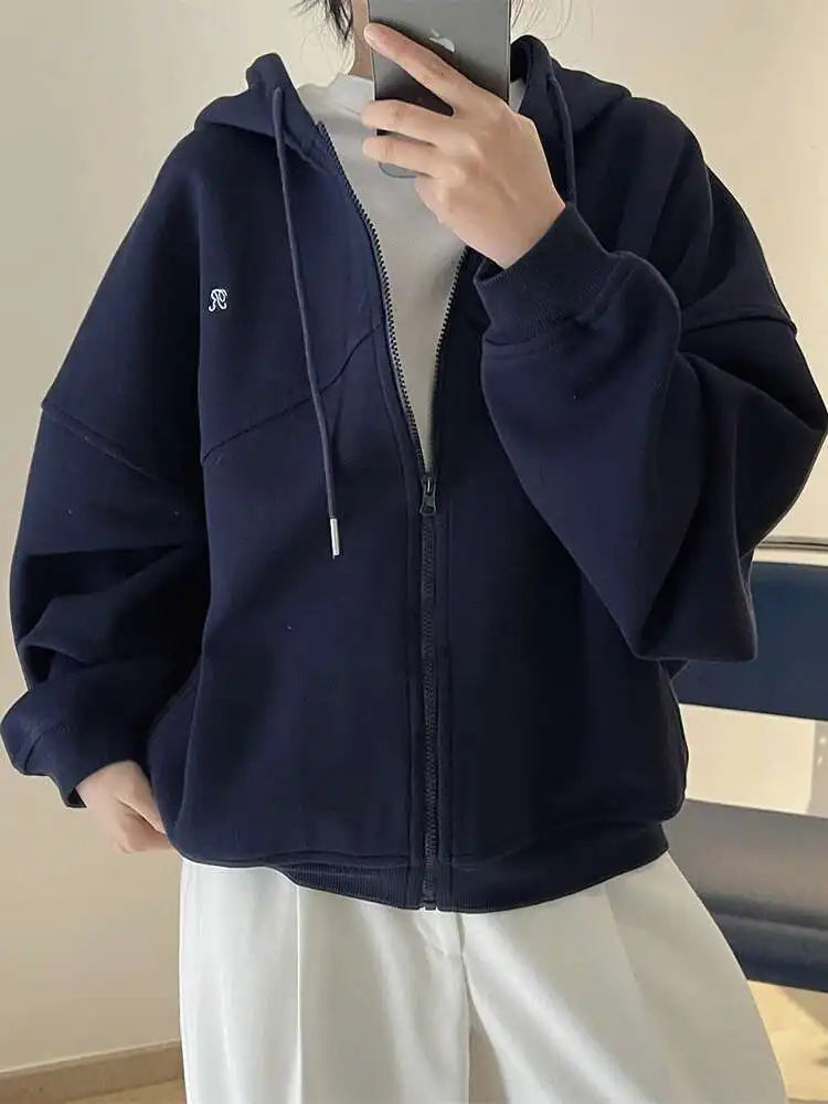 LANMREM Women's Letter Zip Hoodie – Casual, loose, long sleeve, autumn style